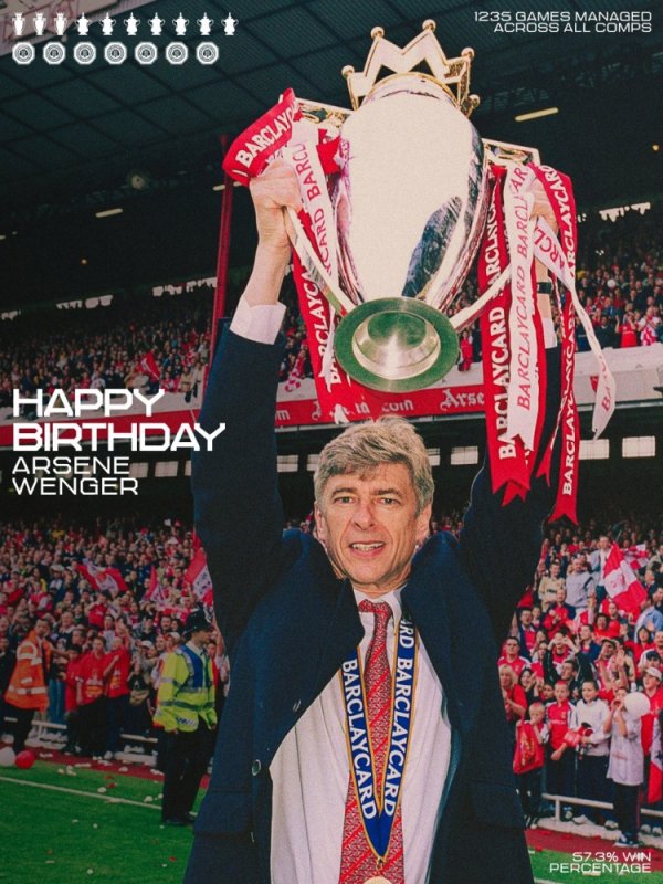 阿森纳官方祝温格76岁生日快乐:我们的革新 者,我们的不败传奇